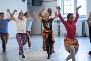 dyane harvey leads african dance class