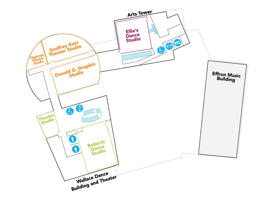 Map of the level 2 of the Lewis Center for the Arts