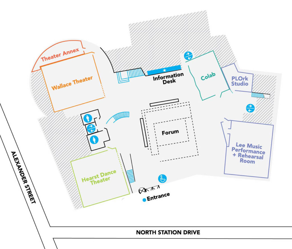Map of the Forum level of the Lewis Center for the Arts
