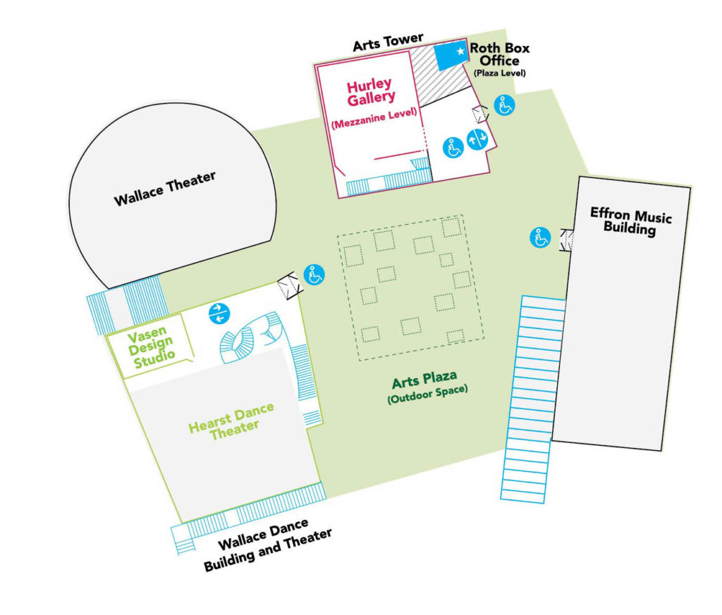 Map of the Plaza level of the Lewis Center for the Arts