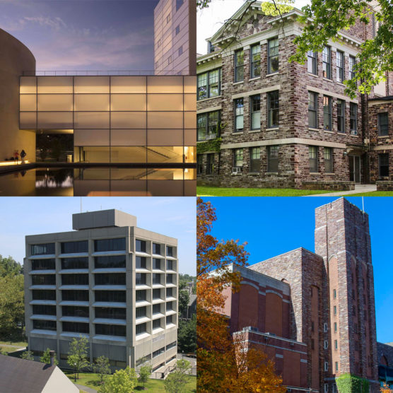 grid of 4 building exteriors