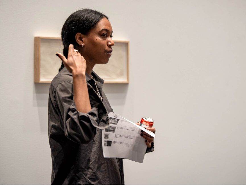 sidony o’neal talks with her hands in a gallery