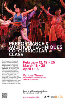 Poster for spring 2024 theater performance and audition classes.