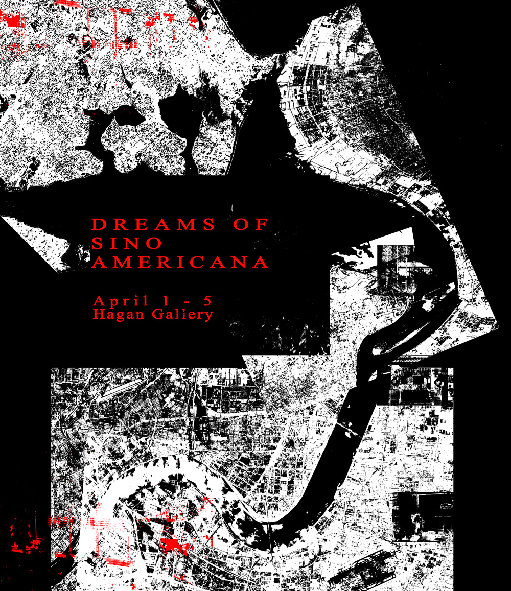Poster for April exhibition by Justin Zhang, "Dreams of Sino Americana"