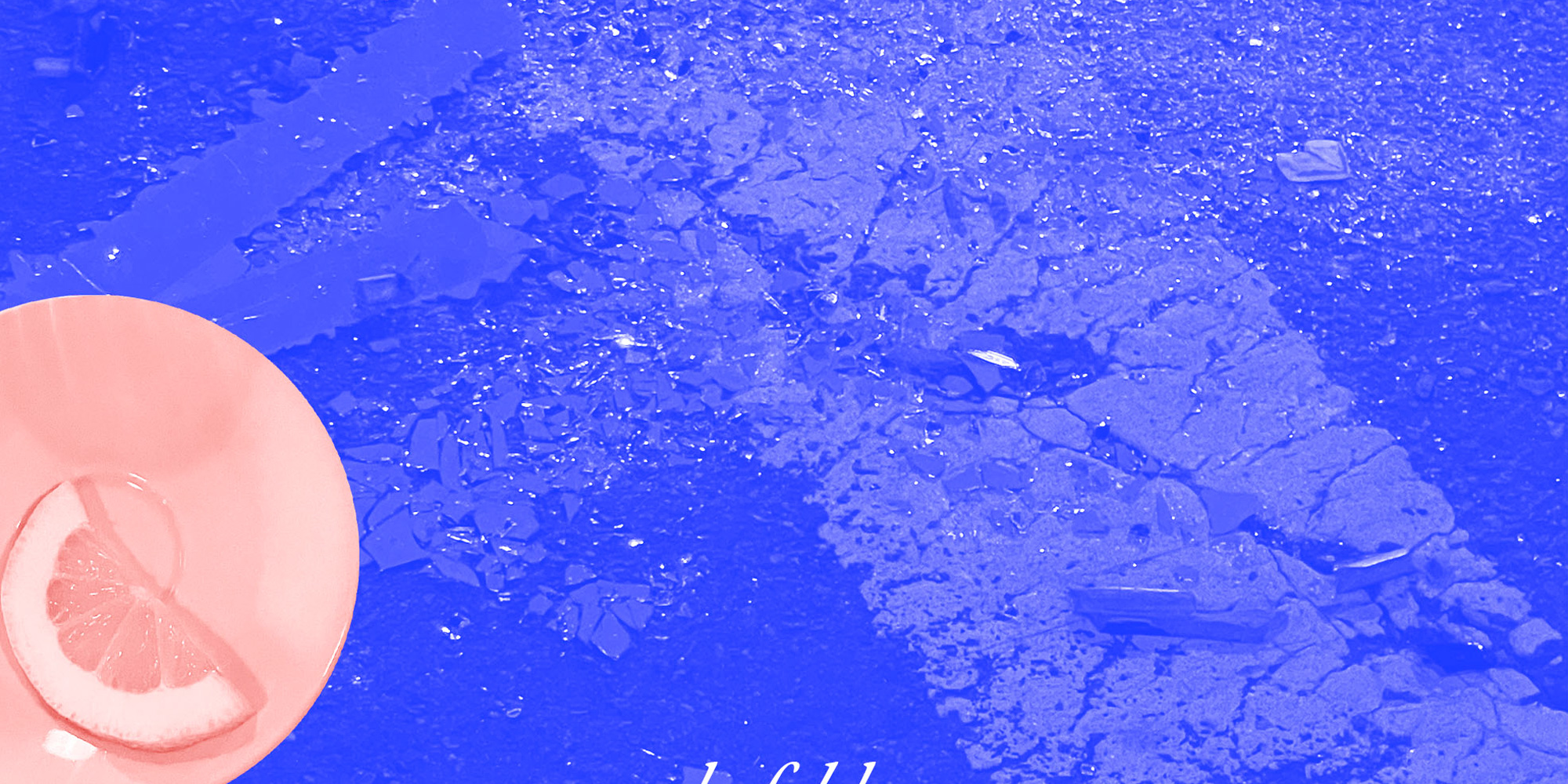 abstract bright blue background with a pink colored circle at bottom left corner